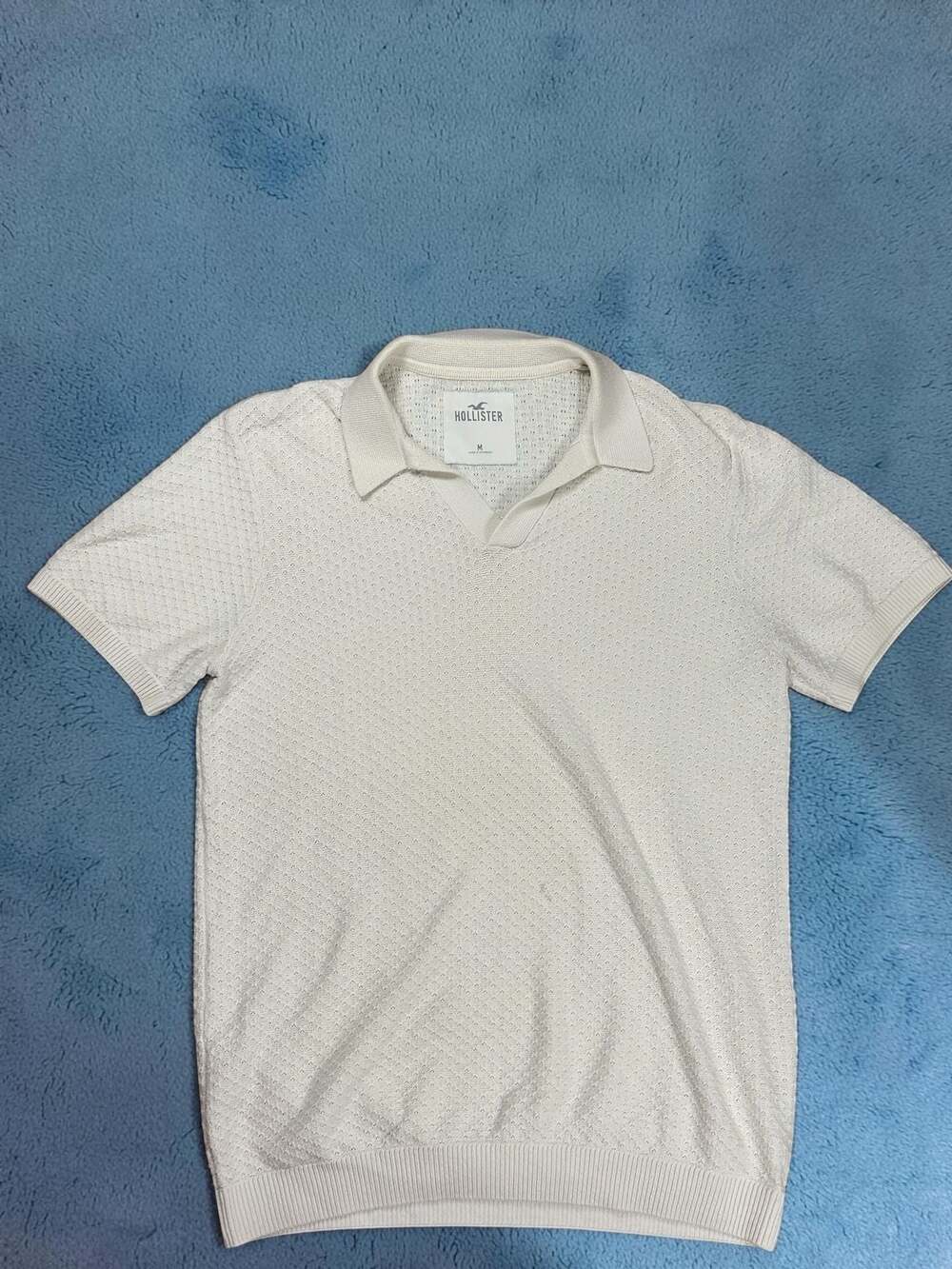 Hollister Men's Textured Knit Polo Shirt, White, Size M